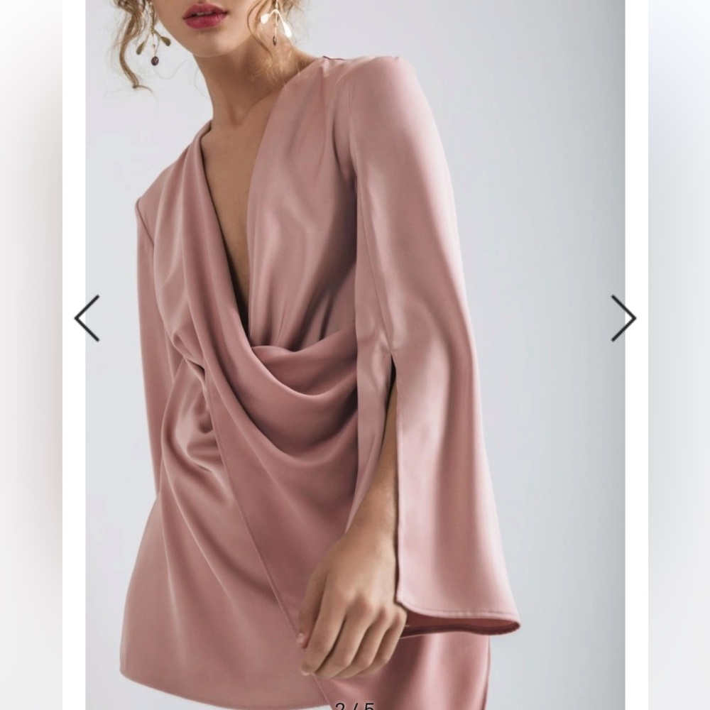 C/MEO COLLECTIVE Influential Long Sleeve Drape Top in Quartz Pink